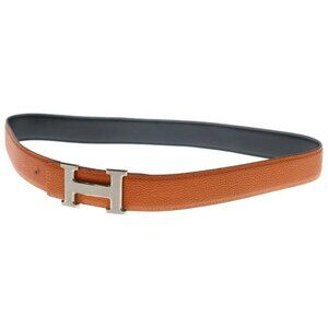 Hermes Constance Belt Orange Guilloche Silver